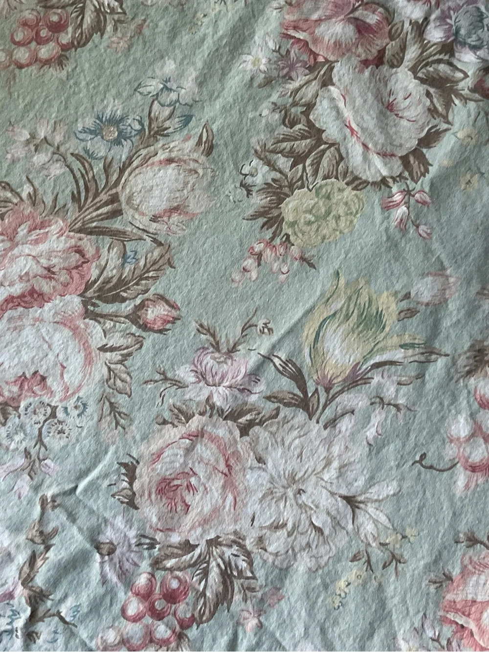 Vintage Ralph Lauren Sage Charlotte Foral QUEEN Flat Sheet- Rare, Made In USA